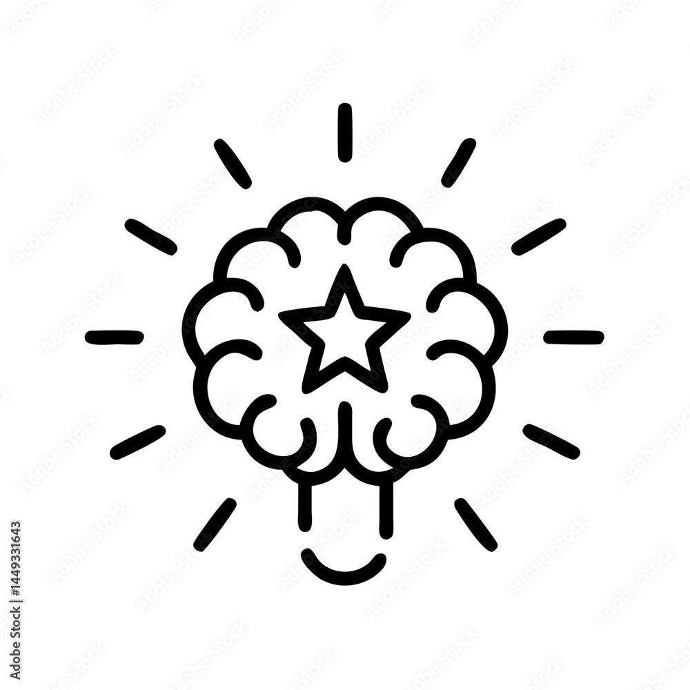 Poster brain with star brilliant idea on transparent background for web and graphic design