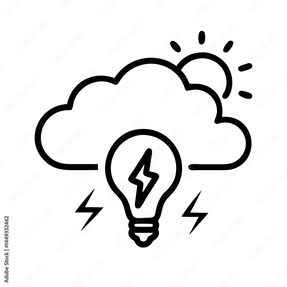 Poster cloud with lightning and lightbulb inspiration storm on transparent background for web and graphic d
