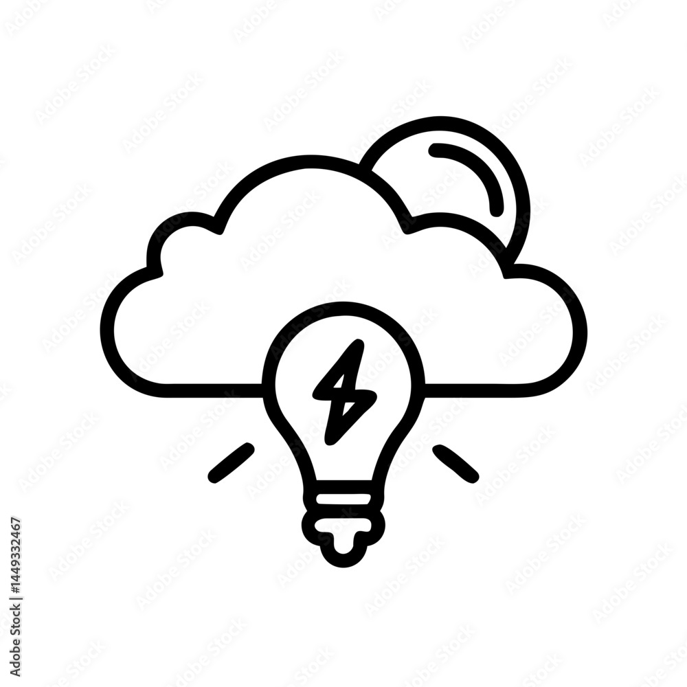 Poster cloud with lightning and lightbulb inspiration storm on transparent background for web and graphic d