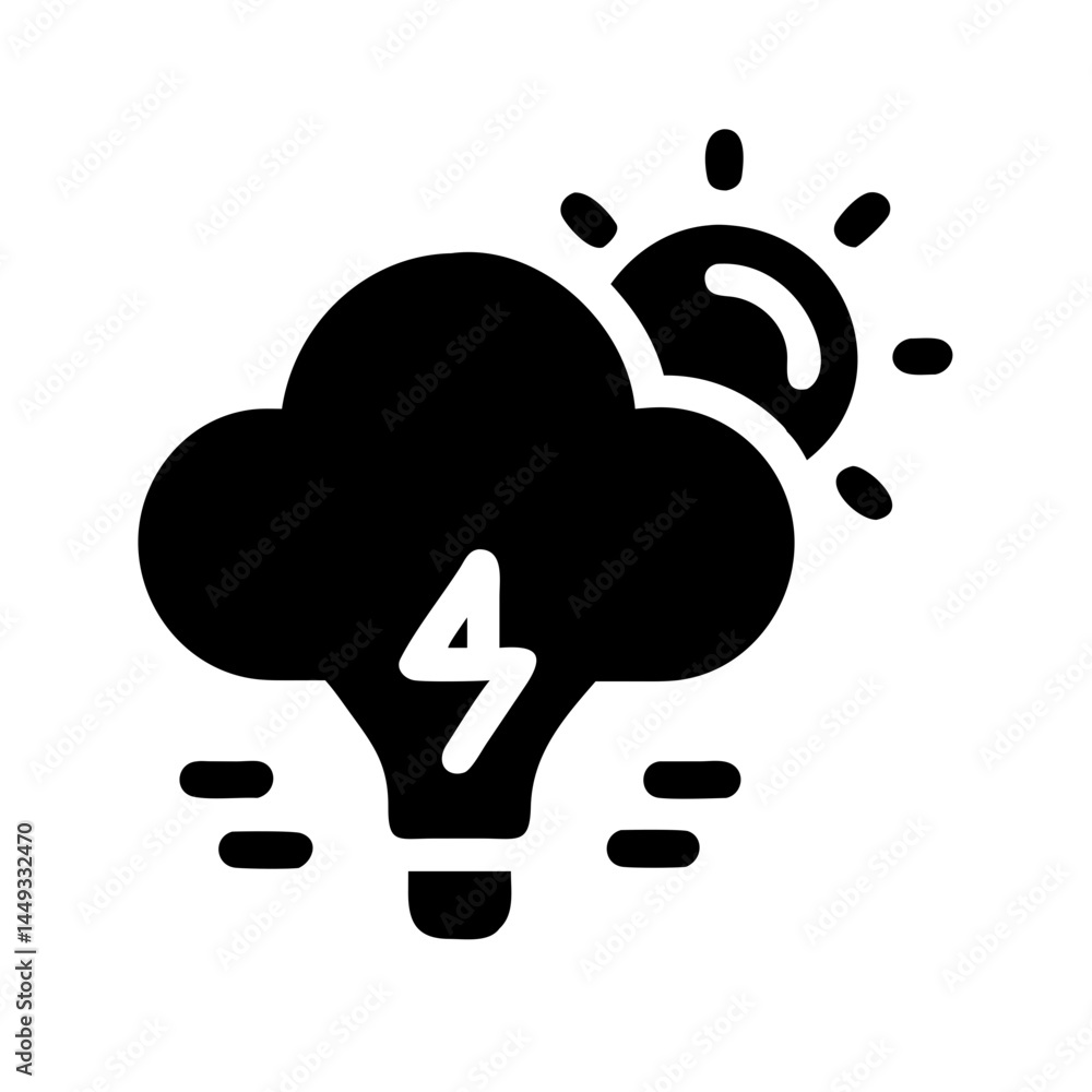Poster cloud with lightning and lightbulb inspiration storm on transparent background for web and graphic d