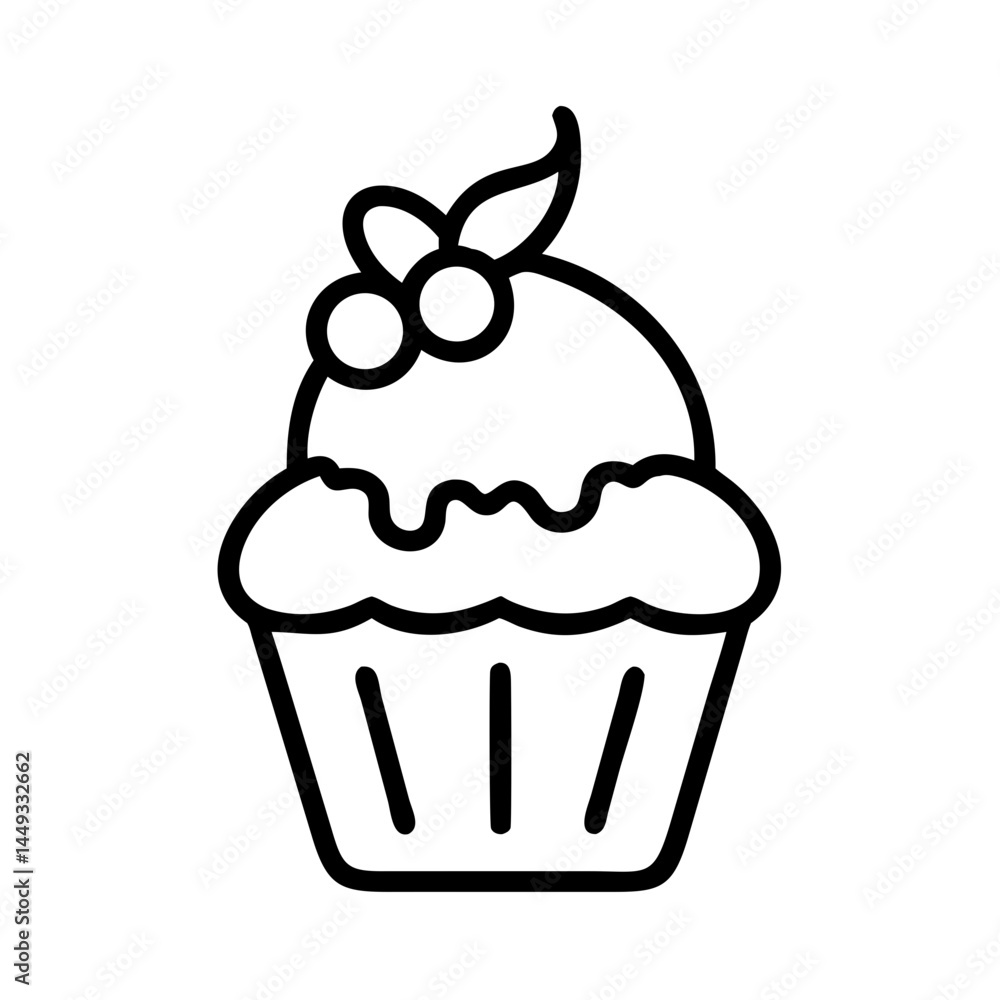 Poster cupcake with berries on transparent background for web and graphic design