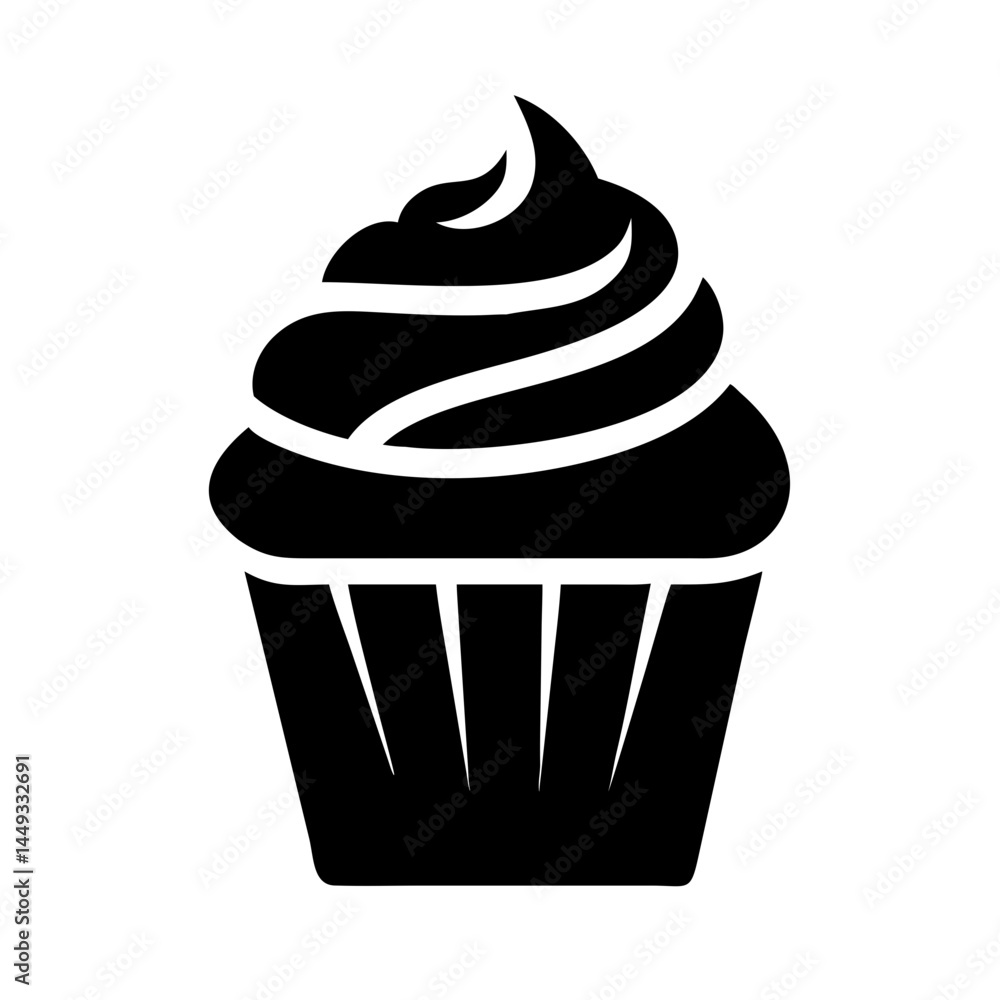 Poster cupcake with swirl frosting silhouette on transparent background for web and graphic design