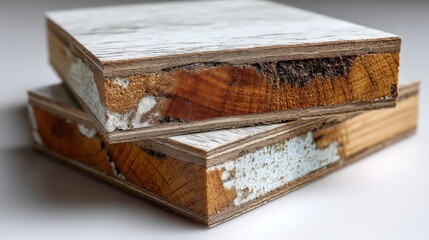 Engineered plywood sheets showcasing layered edges and natural veneer in bright setting