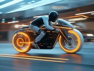 Obraz premium Reflective tape outlining the curves of a futuristic motorcycle