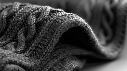 Fototapeta premium Chunky knit fabric provides a cozy texture with rich dark charcoal hues
