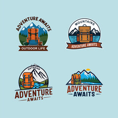 Obraz premium Adventure Awaits Explore the Mountains vintage outdoor logo design collection