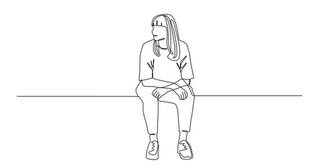 Obraz premium continuous one line art of a woman sitting alone relaxing. vector illustration