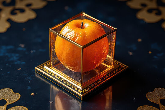 Art Deco Fruit Cube: Geometric Patterns, Metallic Gold Accents, Symmetrical Layout, 1920s Elegance