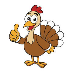 A cheerful cartoon turkey giving a big thumbs up, with a wide smile, bright feathers, and a fun, friendly pose—perfect for festive and playful Thanksgiving themes.
