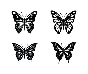 A vector set presents isolated butterfly Silhouette illustrations on white background