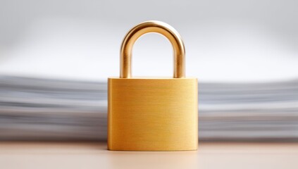 Fototapeta premium Golden Padlock on Papers with Blurred Background in Soft Light