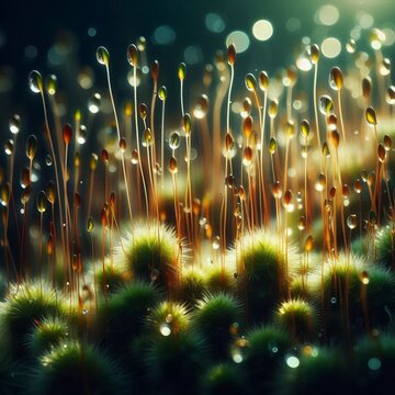 Moss plants and rhizoids visible