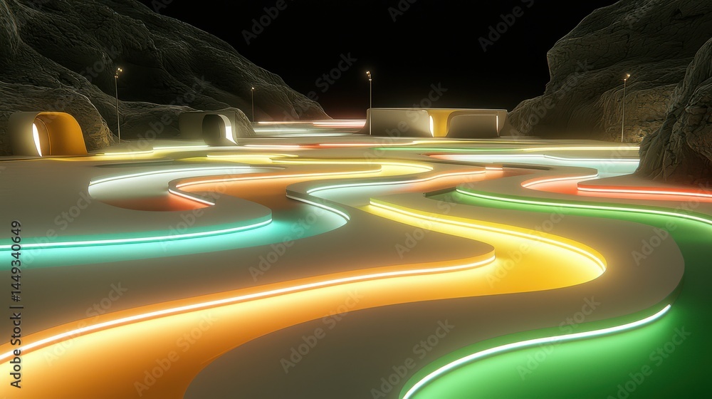 Poster dynamic ai-driven ecomarket pathways in a futuristic landscape gigapixel environment visualization