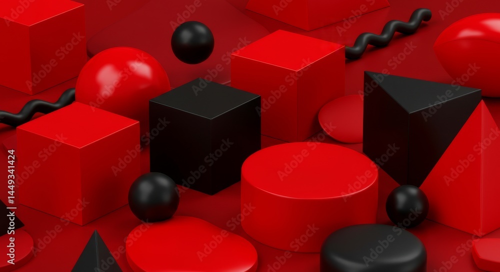 Poster red and black geometric shapes abstract - vibrant red and black geometric shapes create a dynamic ab