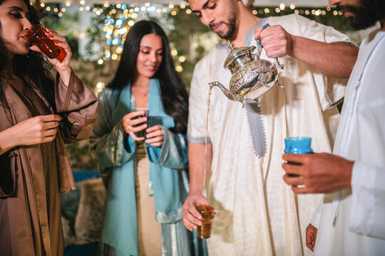 Close Friends having Moroccan tea during Iftar