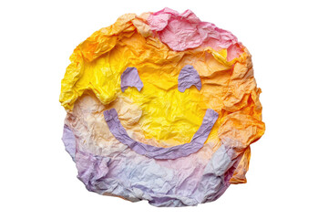 Fototapeta premium Colorful crumpled paper smiley face with multicolor gradient, cut out