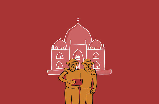 Twin brothers visit the Taj Mahal