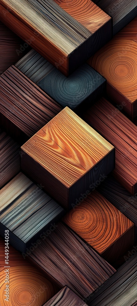 Aufkleber 3d geometric wood cubes in abstract arrangement, decorative background pattern for website or print