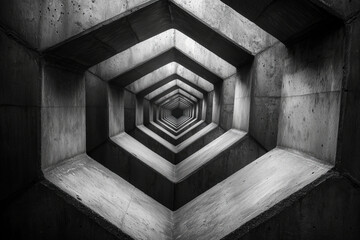 Monochrome Hexagonal Tunnel with Depth Perspective