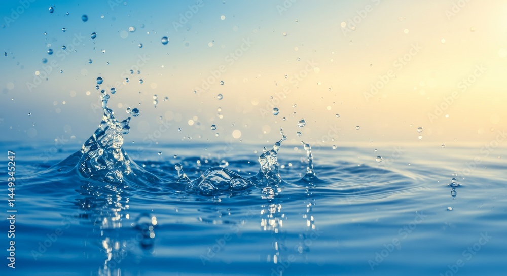 Aufkleber water droplets splashing in ocean - close-up view of water droplets splashing and creating ripples i
