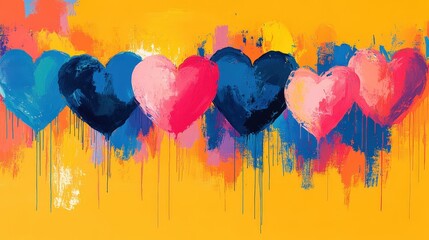 Fototapeta premium Colorful heart shapes arranged in a horizontal row.