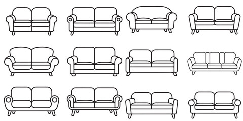vector set of black various style modern sofa silhouettes