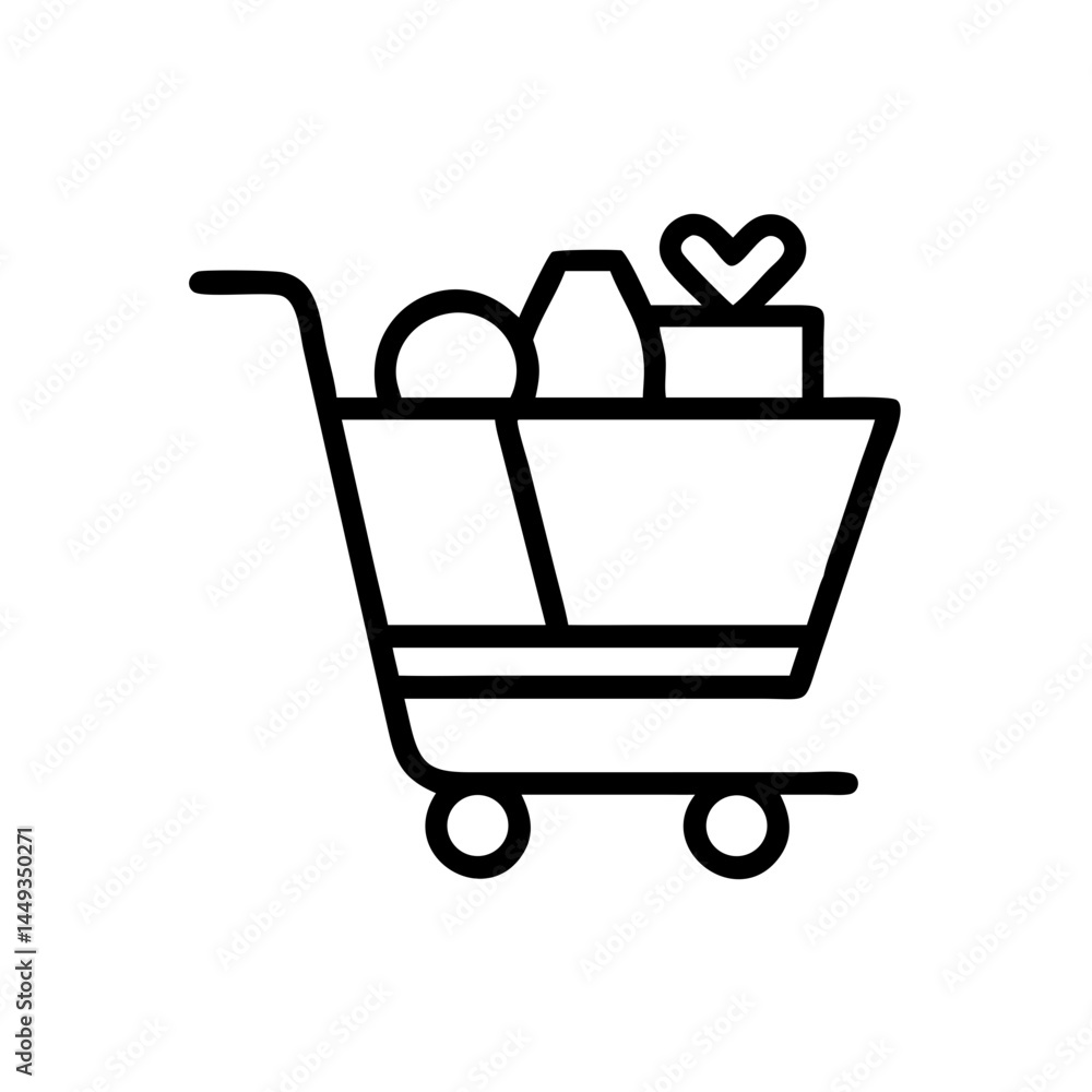 Poster grocery cart with food on transparent background for web and graphic design