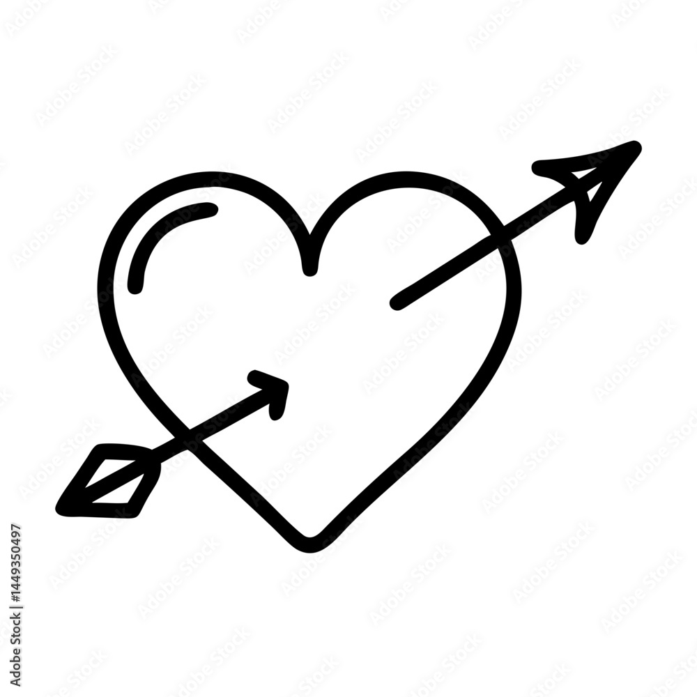 Poster heart with arrow on transparent background for web and graphic design