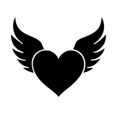 heart with wings silhouette on transparent background for web and graphic design