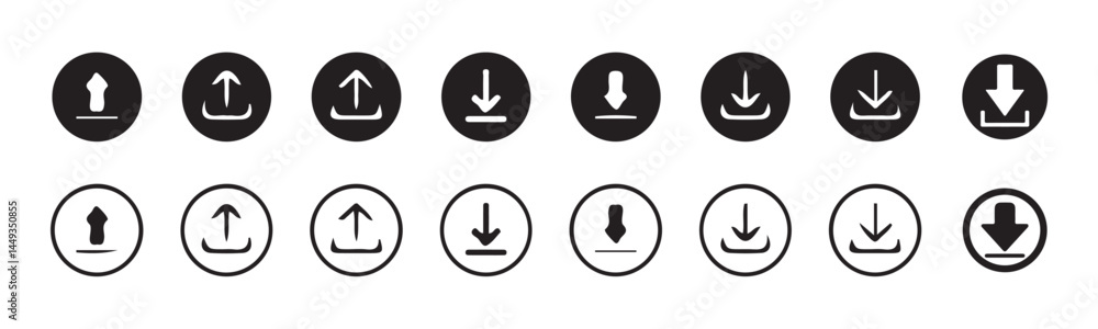 Poster download and upload icon. files download and upload icons symbol in line and flat style on white bac