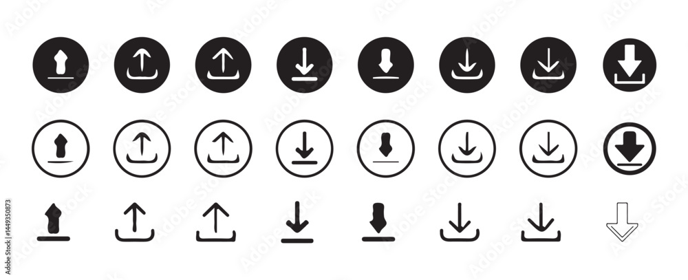 Aufkleber download and upload icon. files download and upload icons symbol in line and flat style on white bac