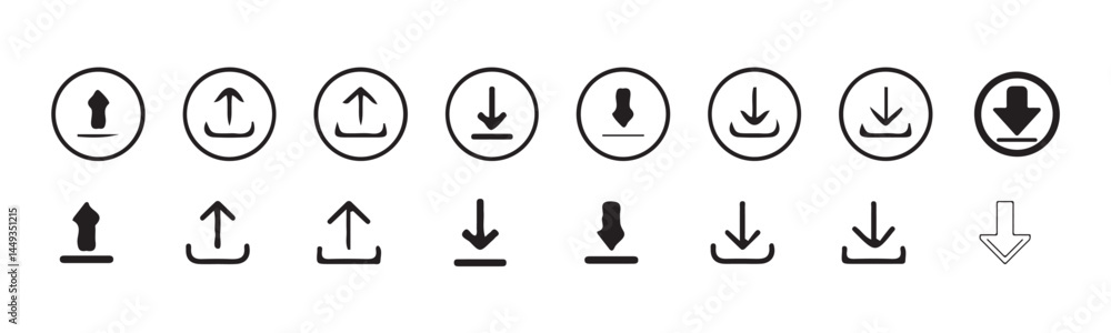 Poster download and upload icon. files download and upload icons symbol in line and flat style on white bac