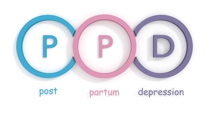 PPD Postpartum Depression. A mood disorder which may be experienced by pregnant or postpartum individuals. Acronym text background. 3D render