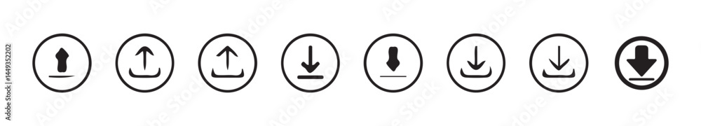 Poster download and upload icon. files download and upload icons symbol in line and flat style on white bac