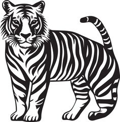 Minimalist Black Ink Vector Tiger Clean Line Art of a Big White Tiger, No Shadow, Simple Shapes, Die-Cut Silhouette Design for Vinyl, Stencil, for Graphic Use