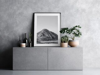 Large black picture frame casually resting against a light grey textured wall in a modern apartment - interior artwork frame