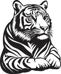 Minimalist Black Ink Vector Tiger Clean Line Art of a Big White Tiger, No Shadow, Simple Shapes, Die-Cut Silhouette Design for Vinyl, Stencil, for Graphic Use