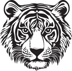 Minimalist Black Ink Vector Tiger Clean Line Art of a Big White Tiger, No Shadow, Simple Shapes, Die-Cut Silhouette Design for Vinyl, Stencil, for Graphic Use