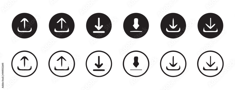 Poster download and upload icon. files download and upload icons symbol in line and flat style on white bac