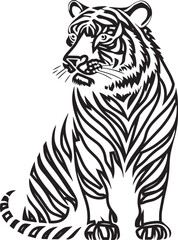 Minimalist Black Ink Vector Tiger Clean Line Art of a Big White Tiger, No Shadow, Simple Shapes, Die-Cut Silhouette Design for Vinyl, Stencil, for Graphic Use