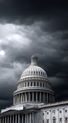 The Capitol Building's dome against a dramatic stormy sky - national historical institution