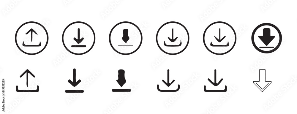 Poster download and upload icon. files download and upload icons symbol in line and flat style on white bac