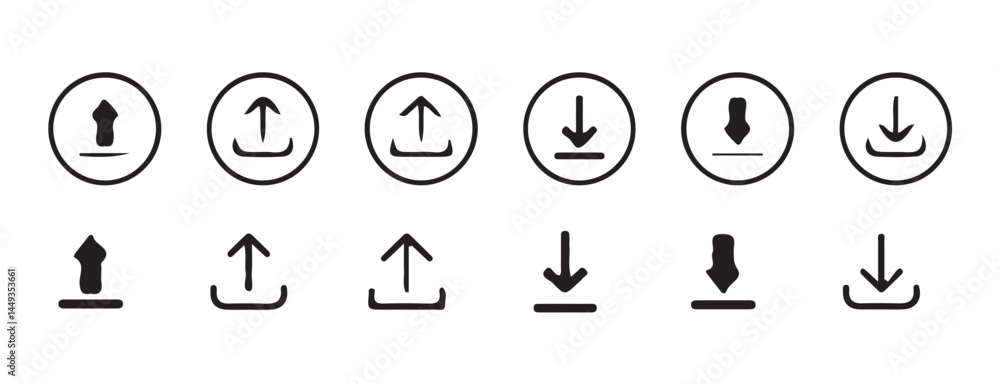 Poster download and upload icon. files download and upload icons symbol in line and flat style on white bac