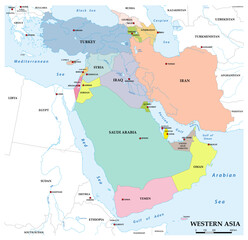 Map of the Asian region of Western Asia