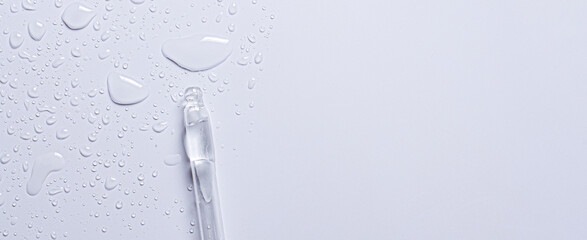 The texture of cosmetic micellar water or moisturizing toner. Copy space