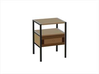 Modern Industrial Nightstand with Metal Frame, Wooden Drawer and Open Shelf, Minimalist Bedside Table for Bedroom Storage, Isolated on White Background Illustration

