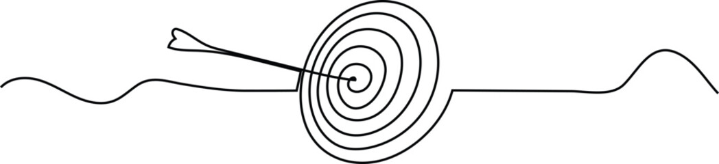 Target with arrow single line art  drawing. linear style goal circle. Vector illustration isolated on white.  © Afshan