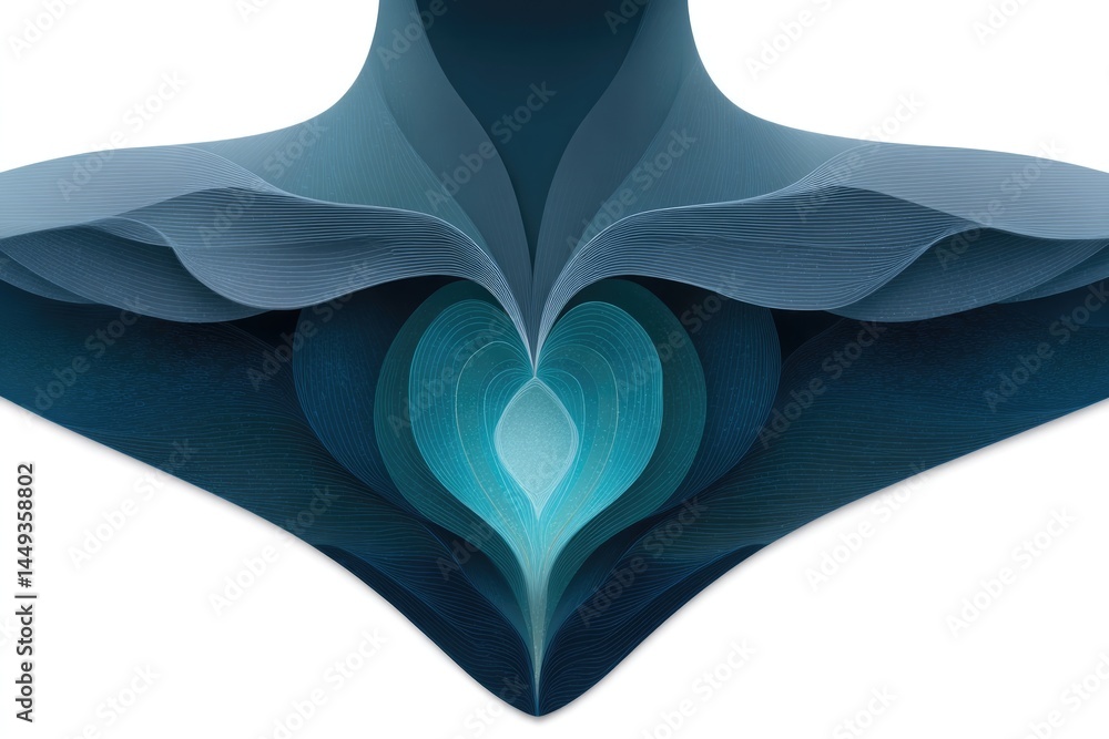 Poster intricate design showcases heart-like form emerging from layers