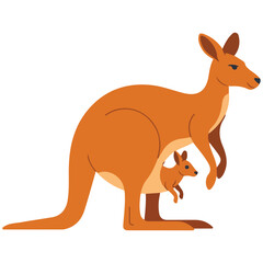 Kangaroo mother with baby in pouch isolated vector illustration on white background
