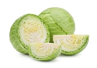 Fresh Green Cabbage Halves Slices Vegetable Food Healthy Diet Cooking Ingredient Raw Leaf Meal Farm